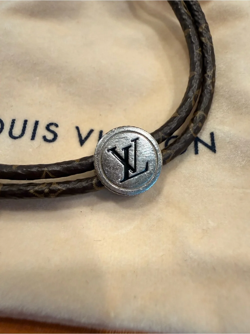 Louis Vuitton Brown Monogram Double Wrap Bracelet with Silver-Tone Charms